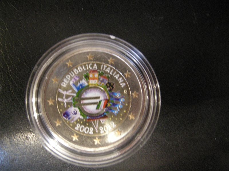 (afbeelding voor) 2 Euromunt Italië 2012 UNC 10 JAAR EURO IN KLEUR